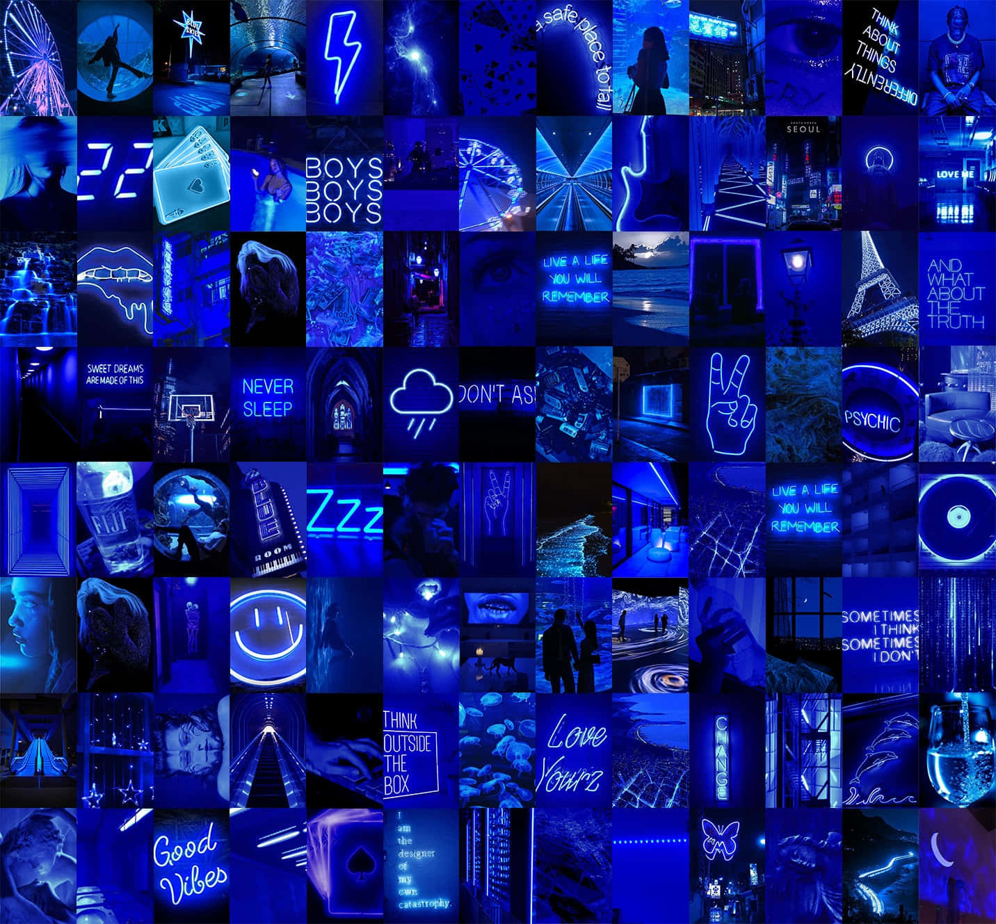 Blue Neon Aesthetic Collage Background