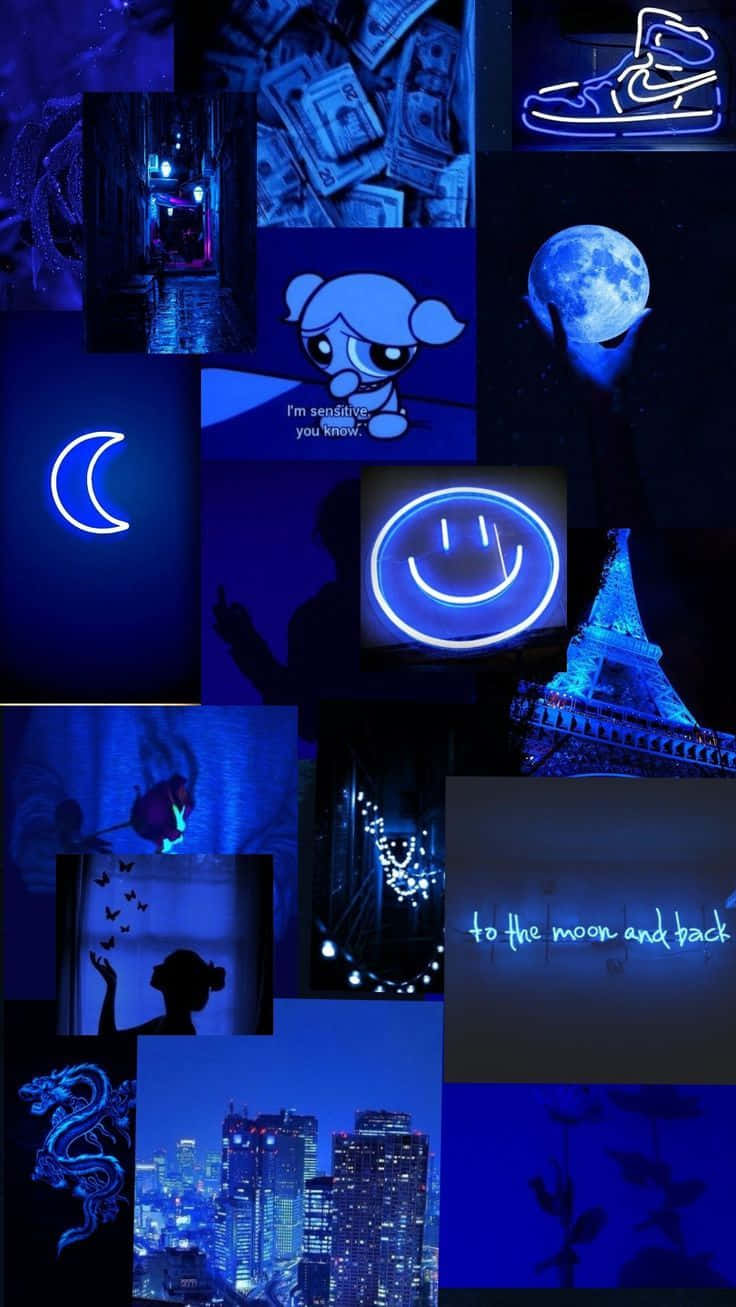 Blue Neon Aesthetic Collage Background