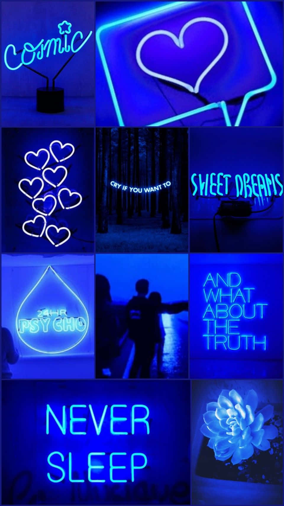 Blue Neon Aesthetic Collage Background