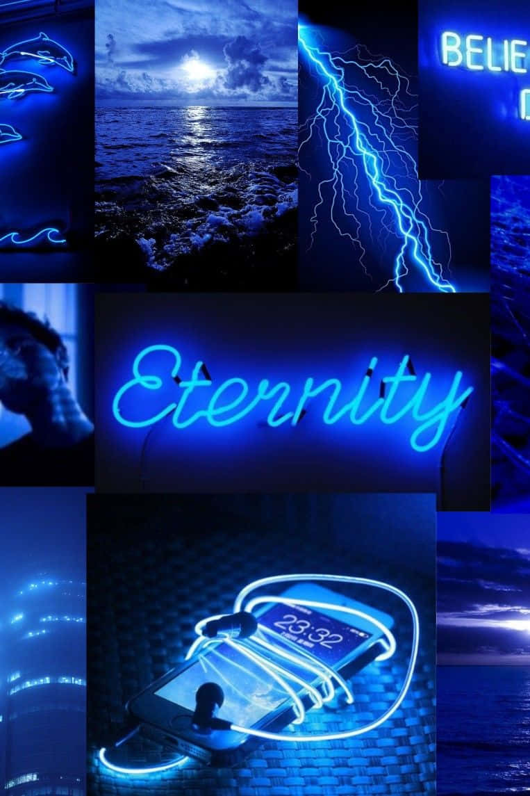 Blue Neon Aesthetic Collage Background