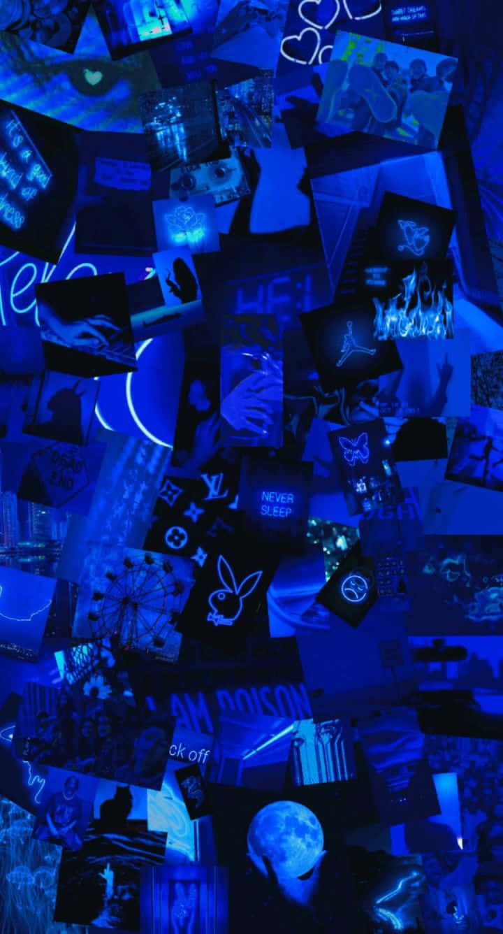 Blue Neon Aesthetic Collage Background