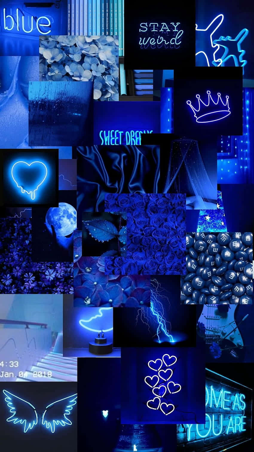 Blue Neon Aesthetic Collage Background