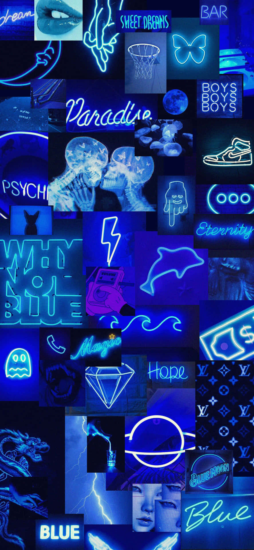 Blue Neon Aesthetic Collage Background