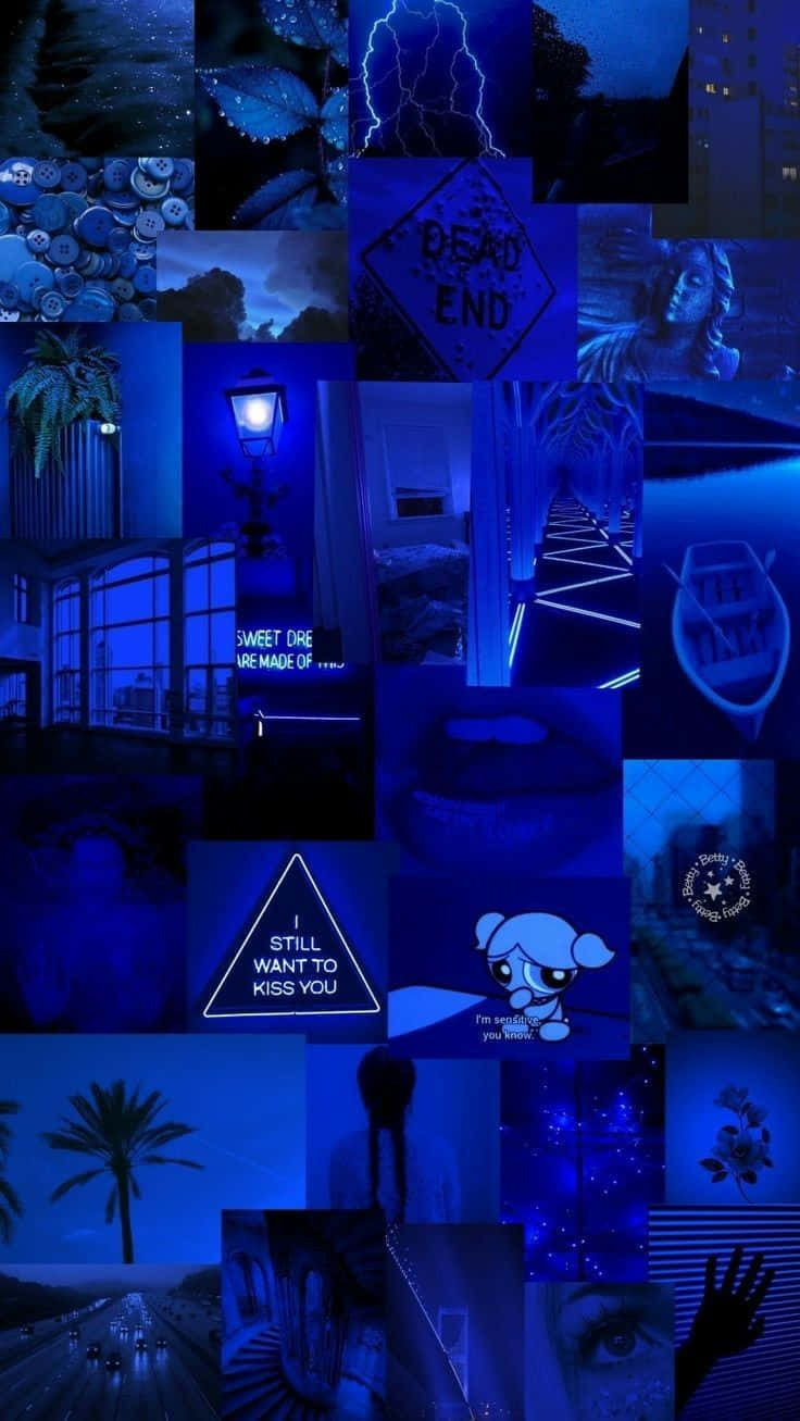 Blue Neon Aesthetic Collage Background