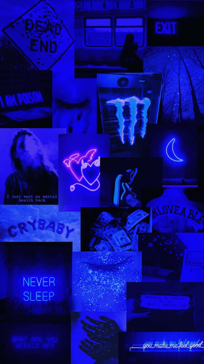 Blue Neon Aesthetic Collage Background