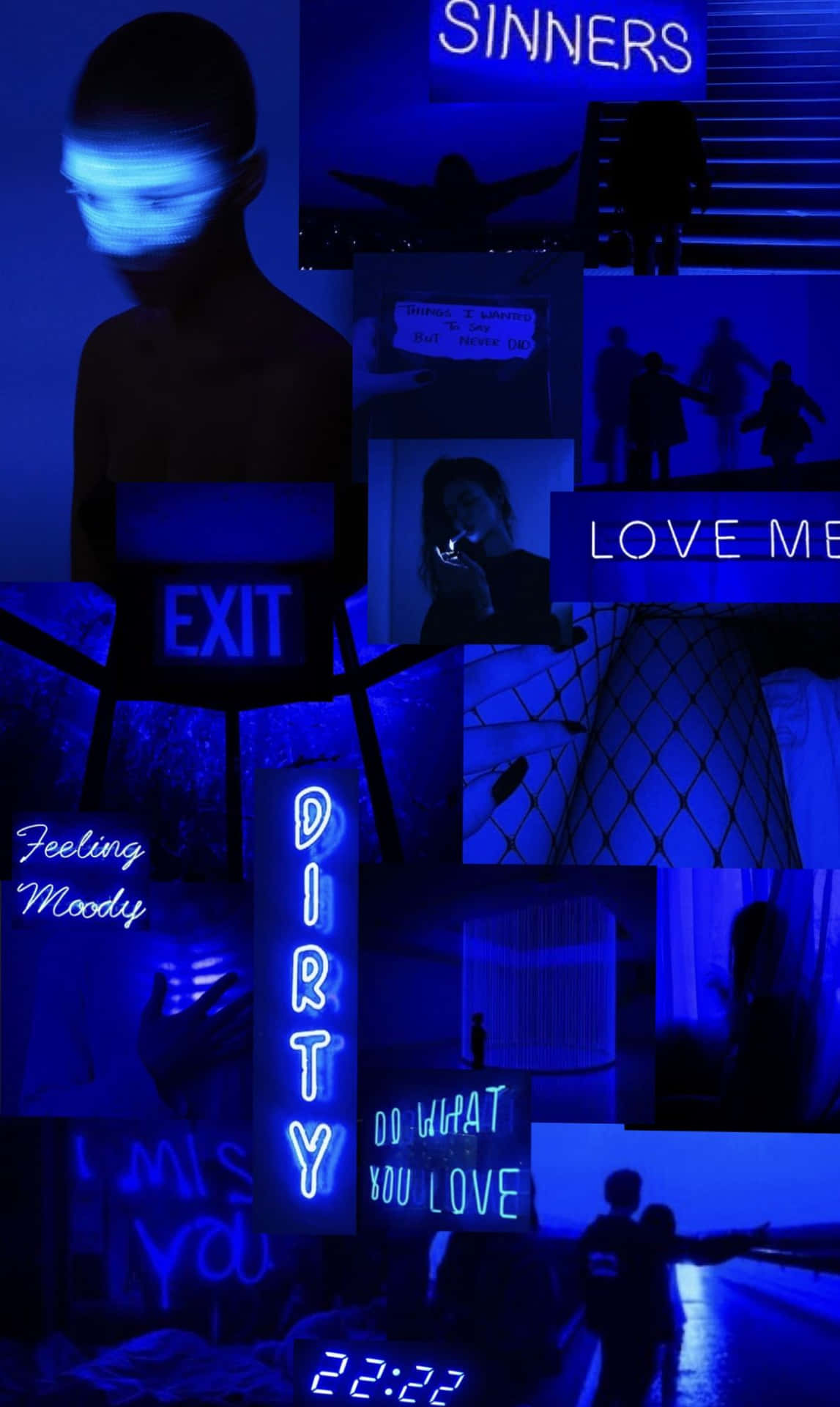 Blue Neon Aesthetic Collage Background