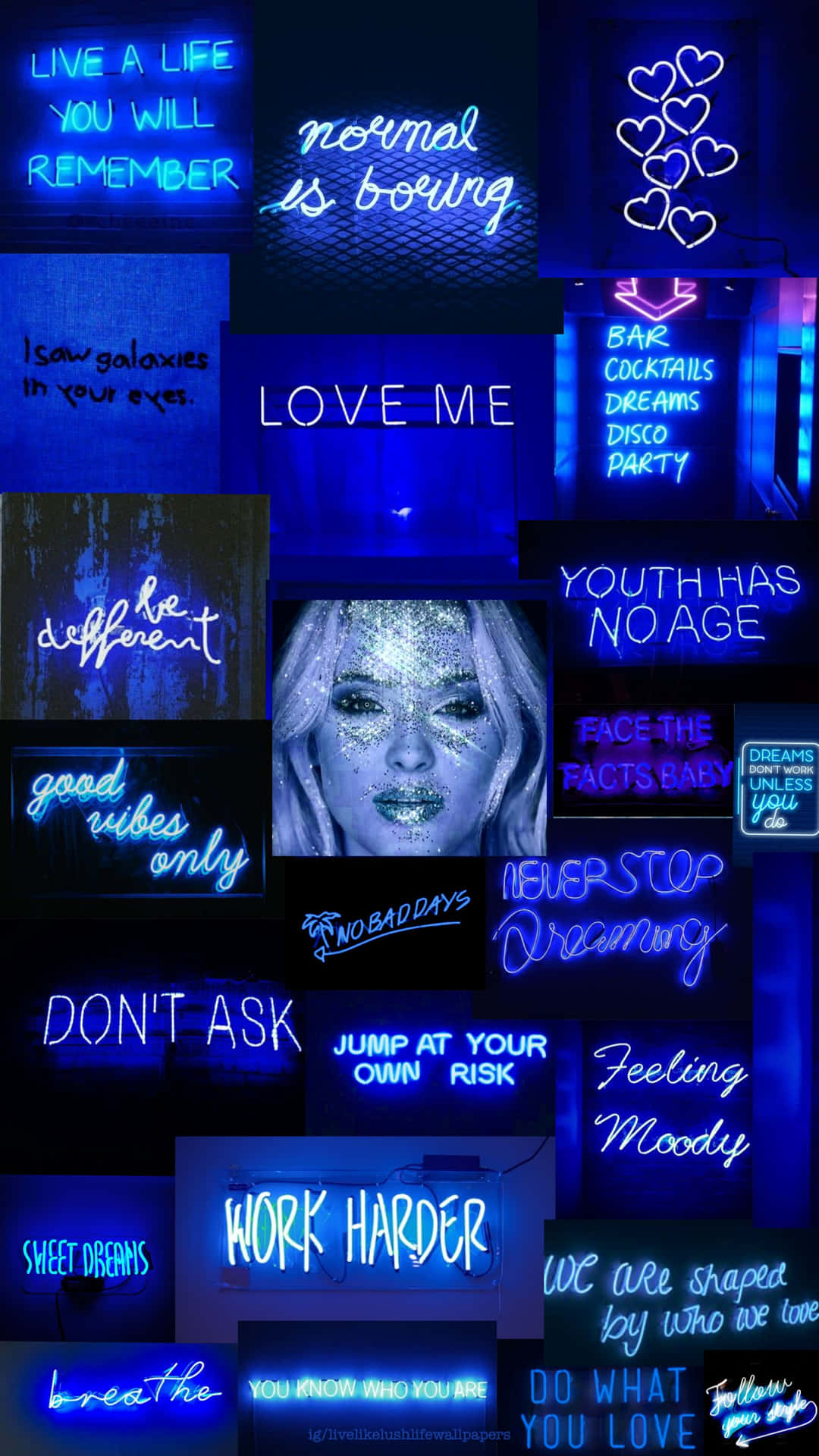 Blue Neon Aesthetic Collage Background