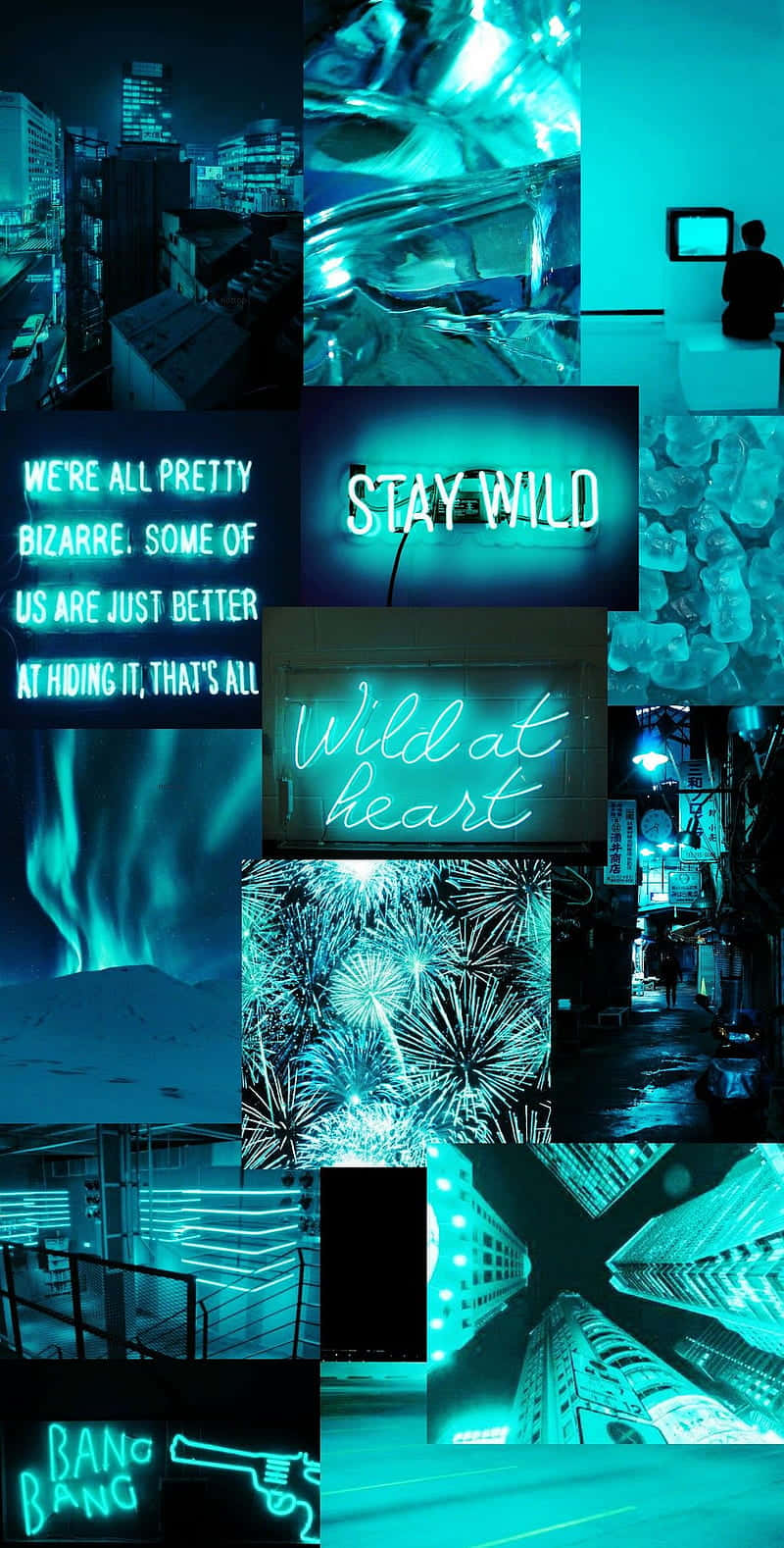 Blue Neon Aesthetic Collage Background