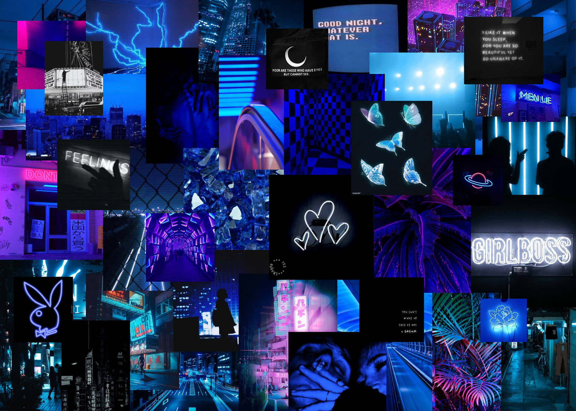 Blue Neon Aesthetic Collage Background