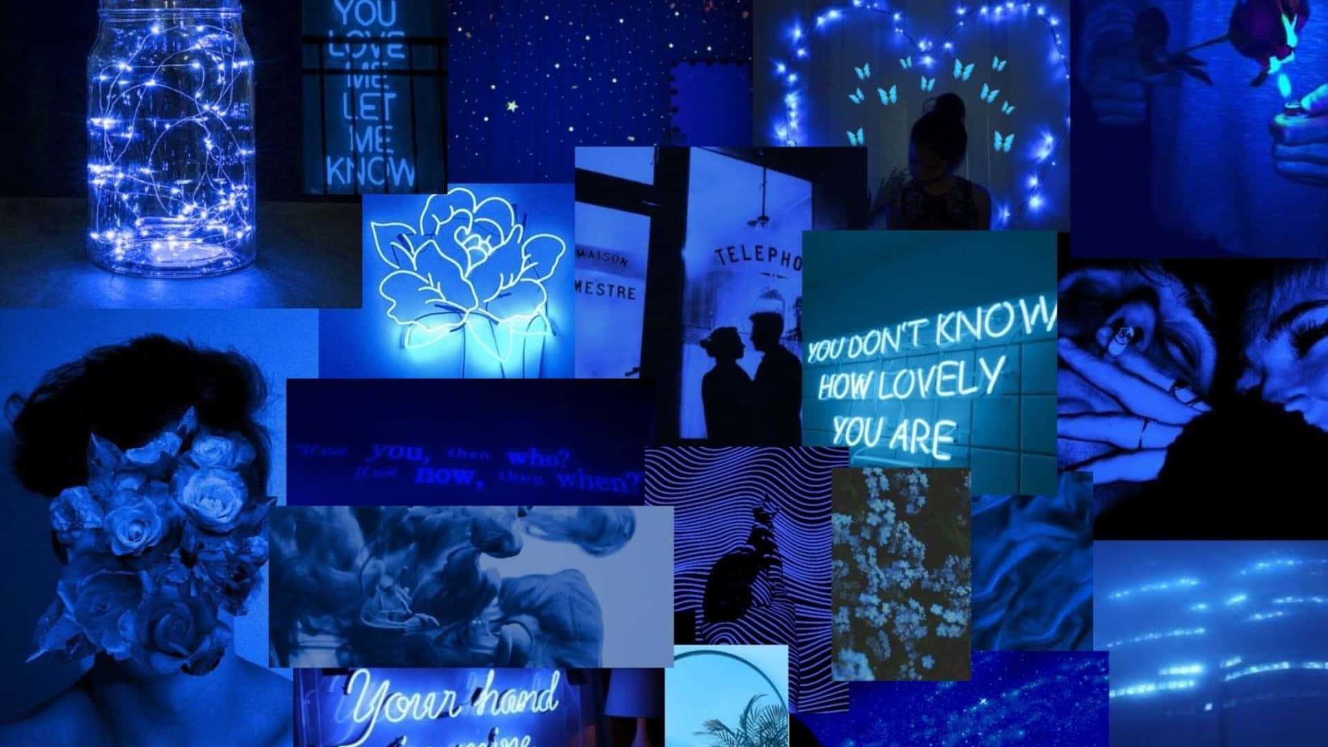 Blue Neon Aesthetic Collage Background