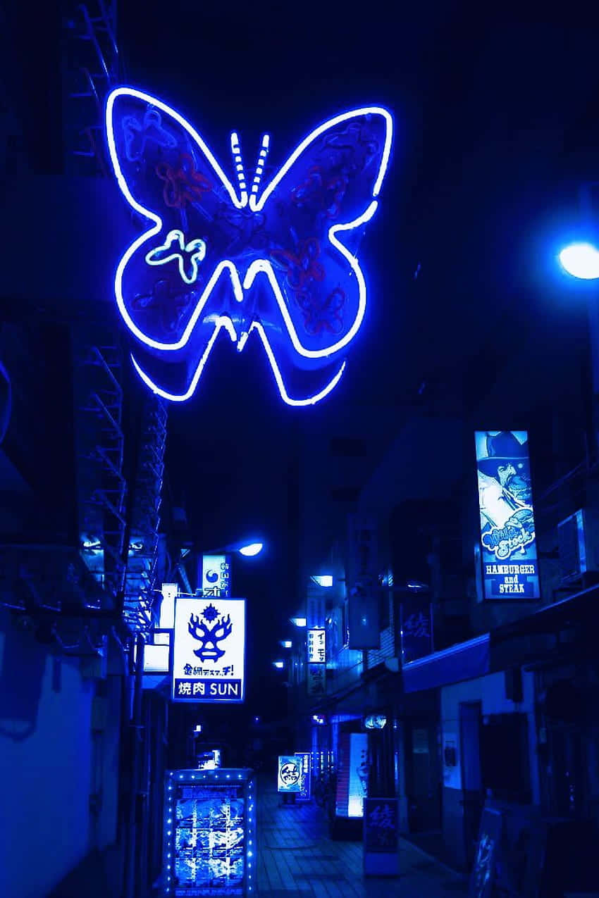 Blue Neon Butterfly Alley Background