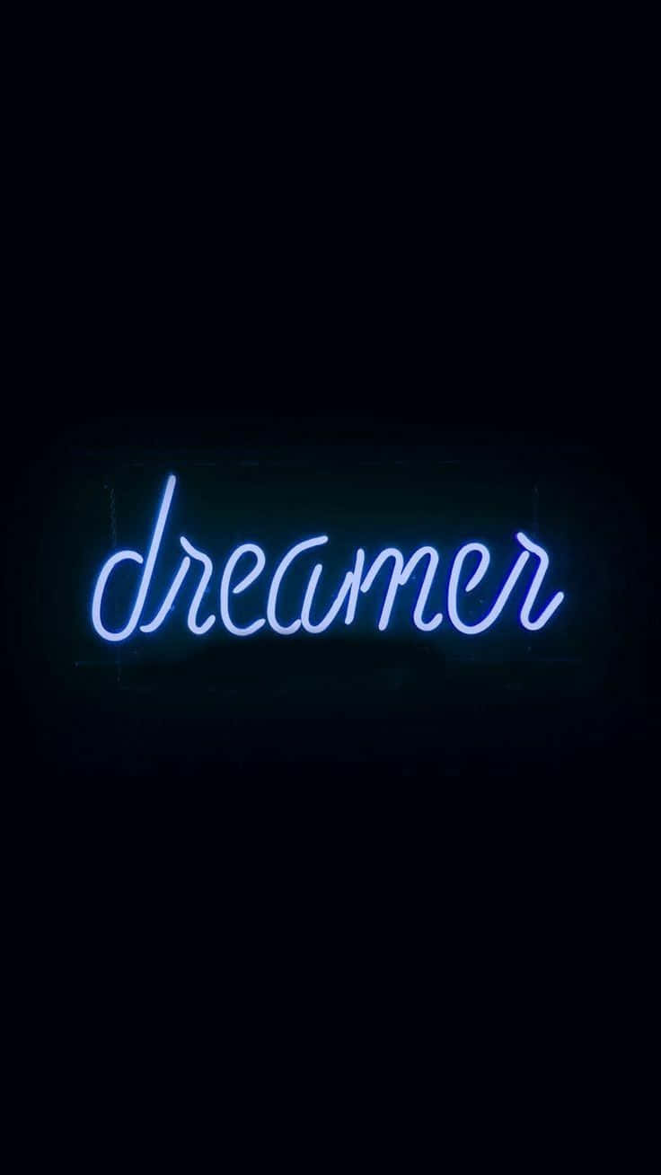 Blue Neon Dreamer Sign Background