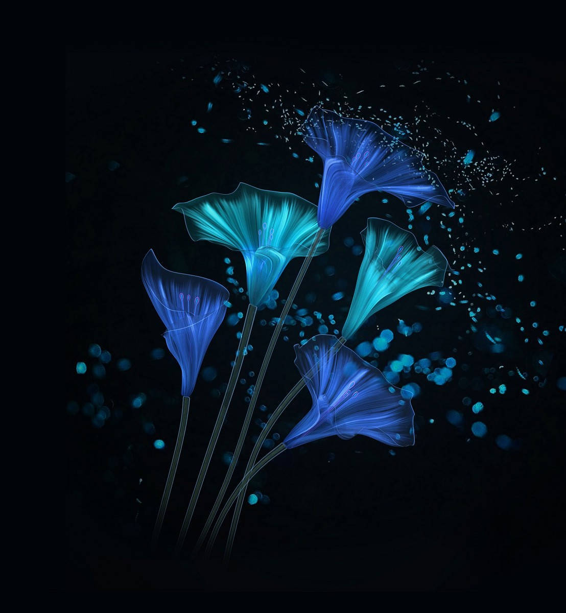 Blue Neon Flower Live Art Background