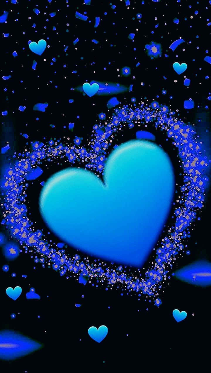 Blue Neon Hearts Glow Background