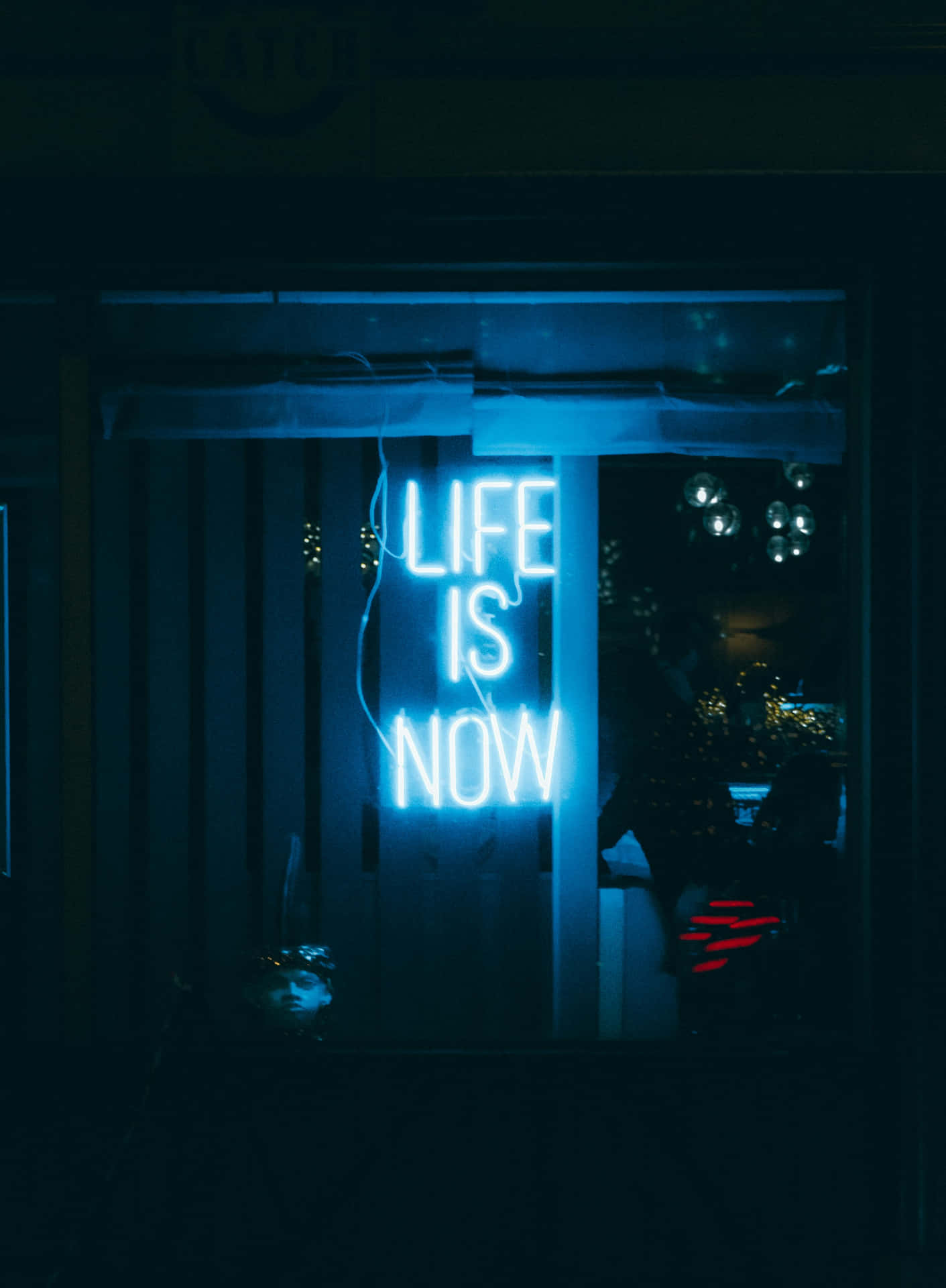 Blue Neon Life Is Now Sign Background