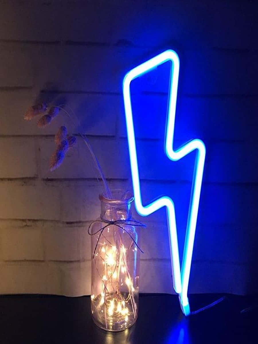 Blue Neon Lightning And Flower Bottle Background