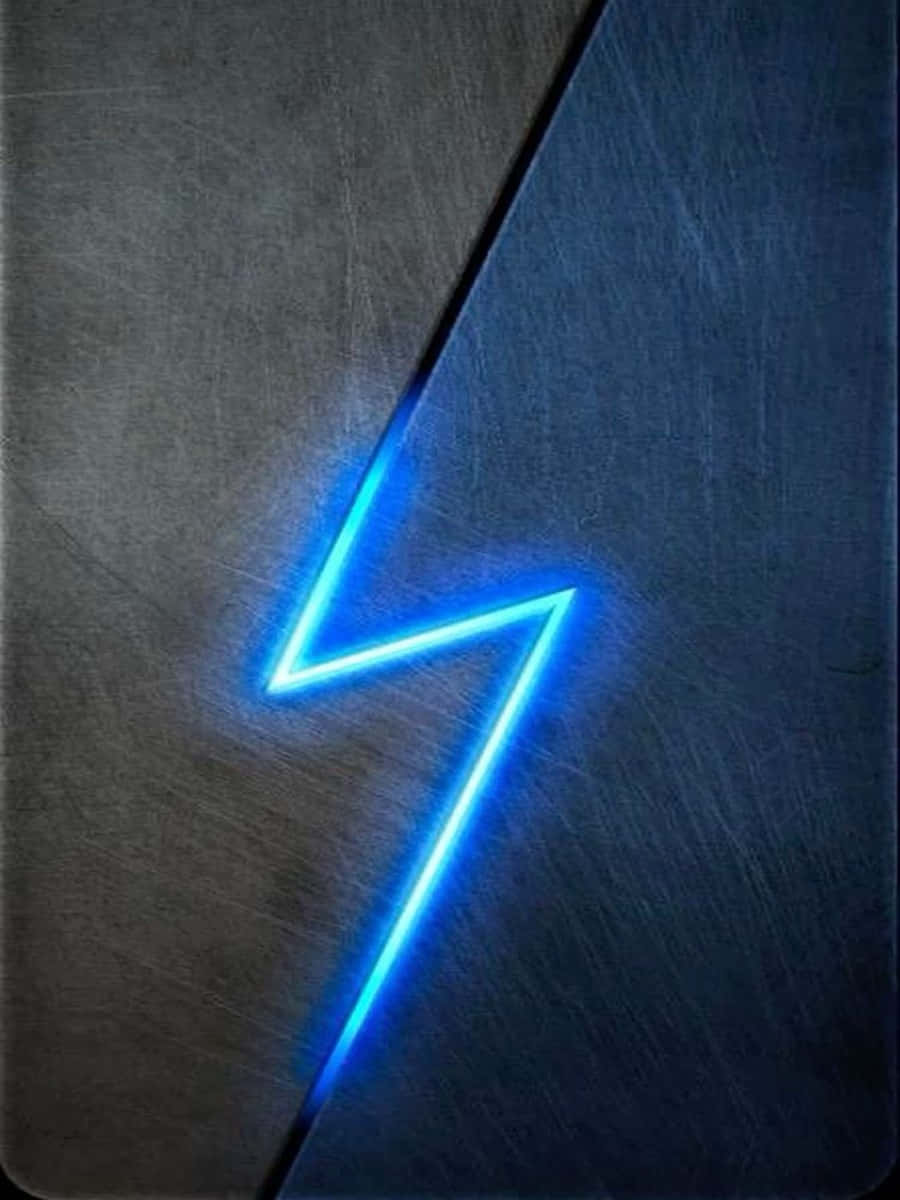 Blue Neon Lightning Bolt In Metal Background