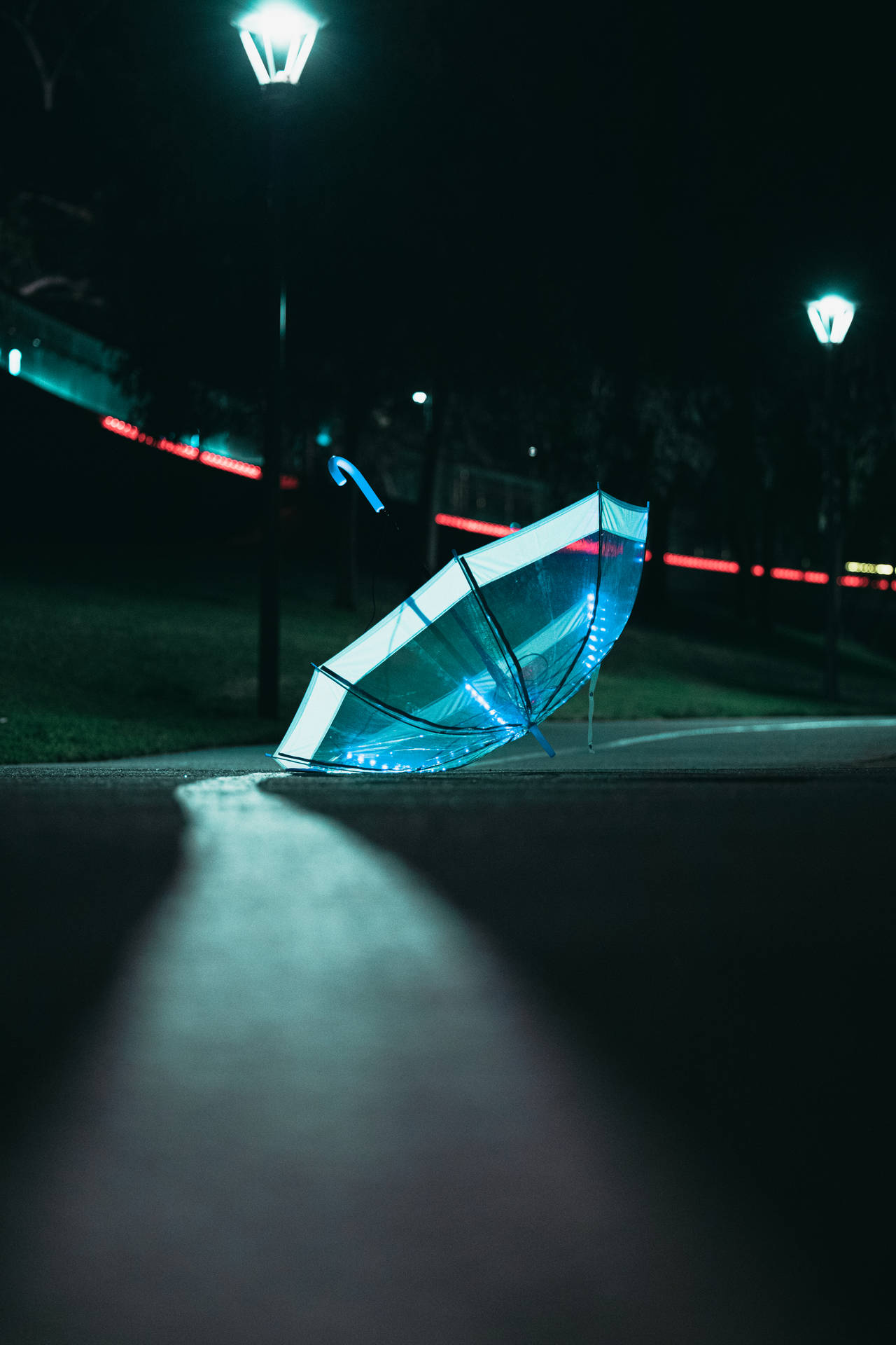 Blue Neon Lights Umbrella Background