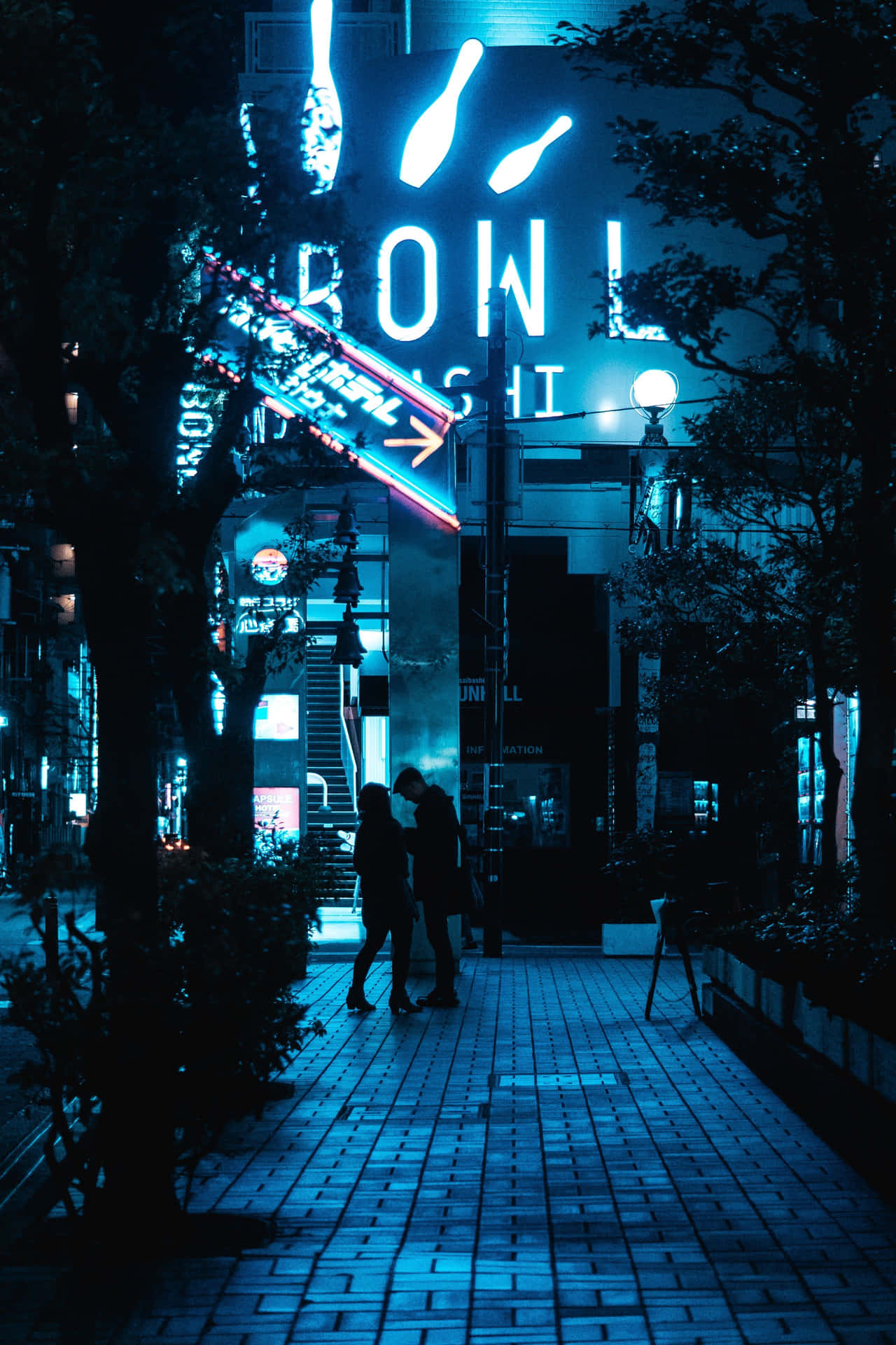 Blue Neon Night Cityscape