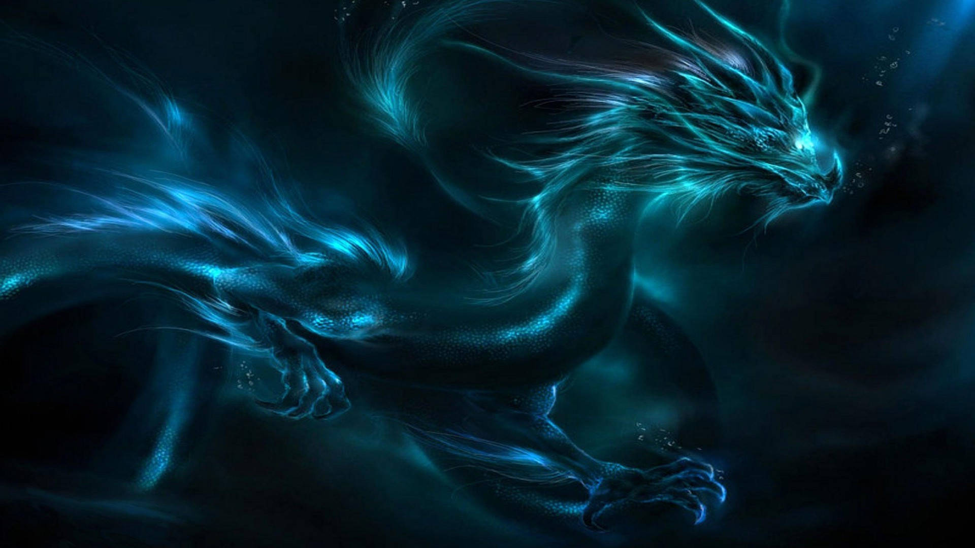 Blue Neon Really Cool Dragons Background