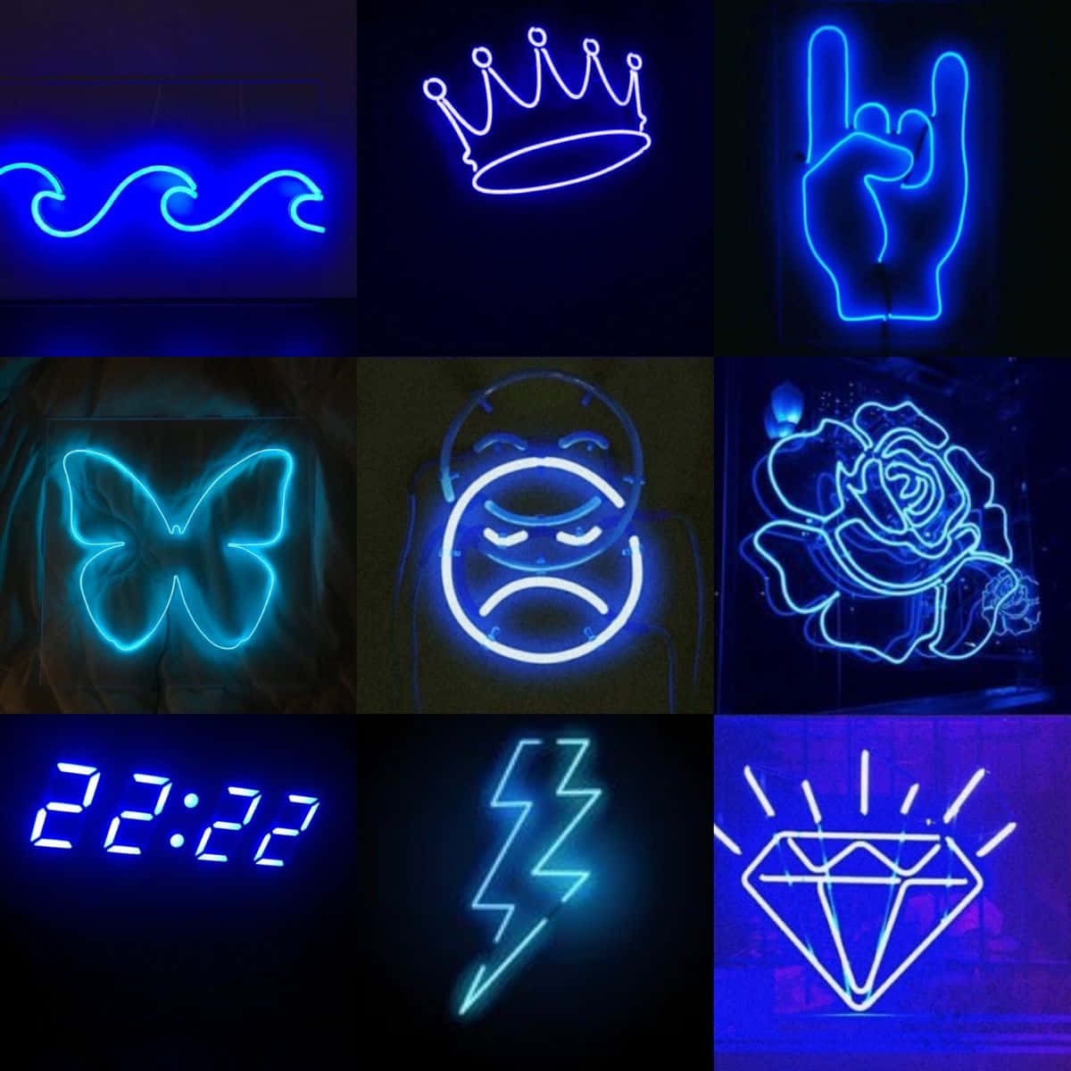 Blue Neon Signs Collage Background