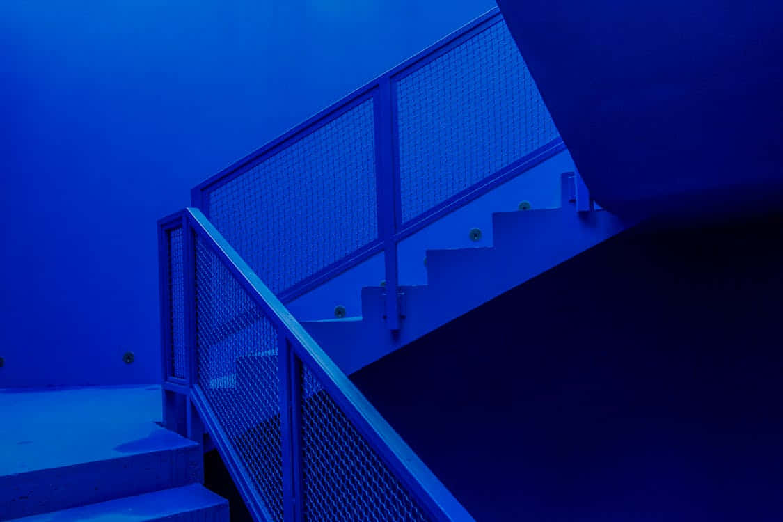 Blue Neon Staircase Aesthetic Background