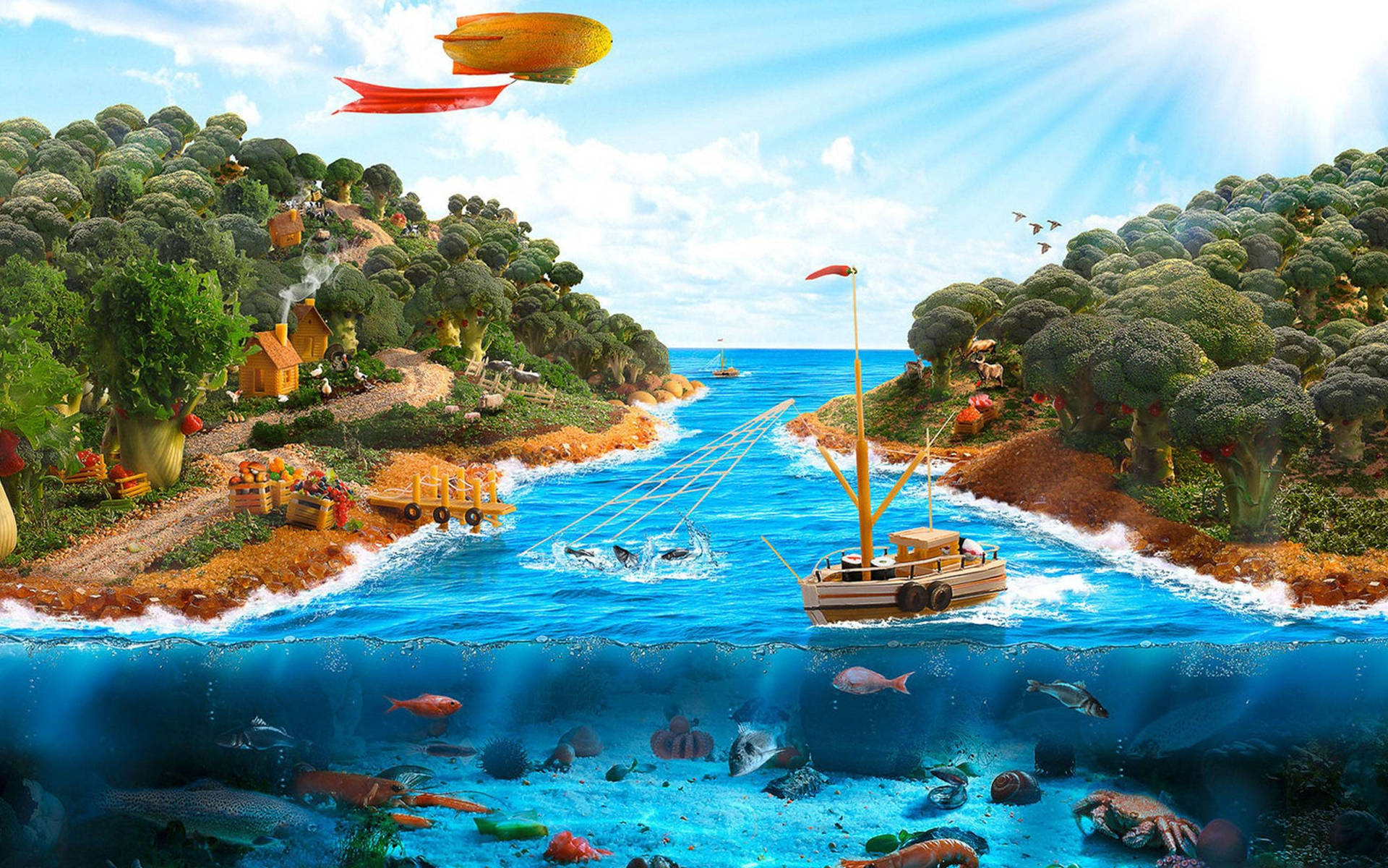 Blue Ocean Fantasy World Background