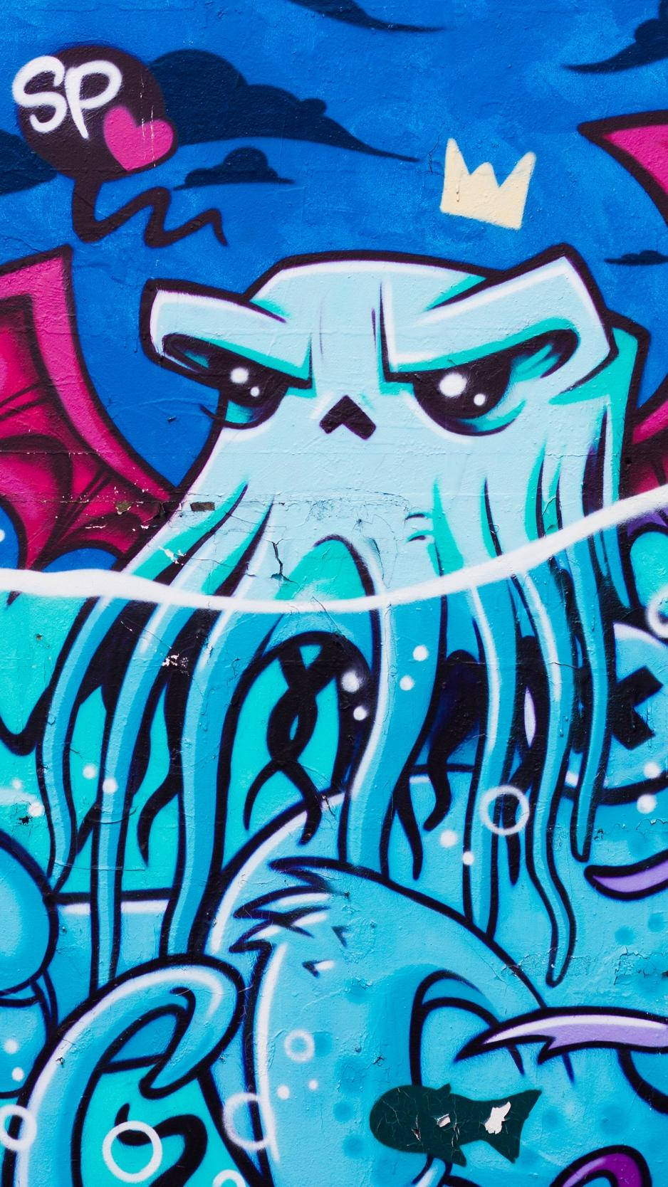 Blue Octopus Graffiti Iphone Background
