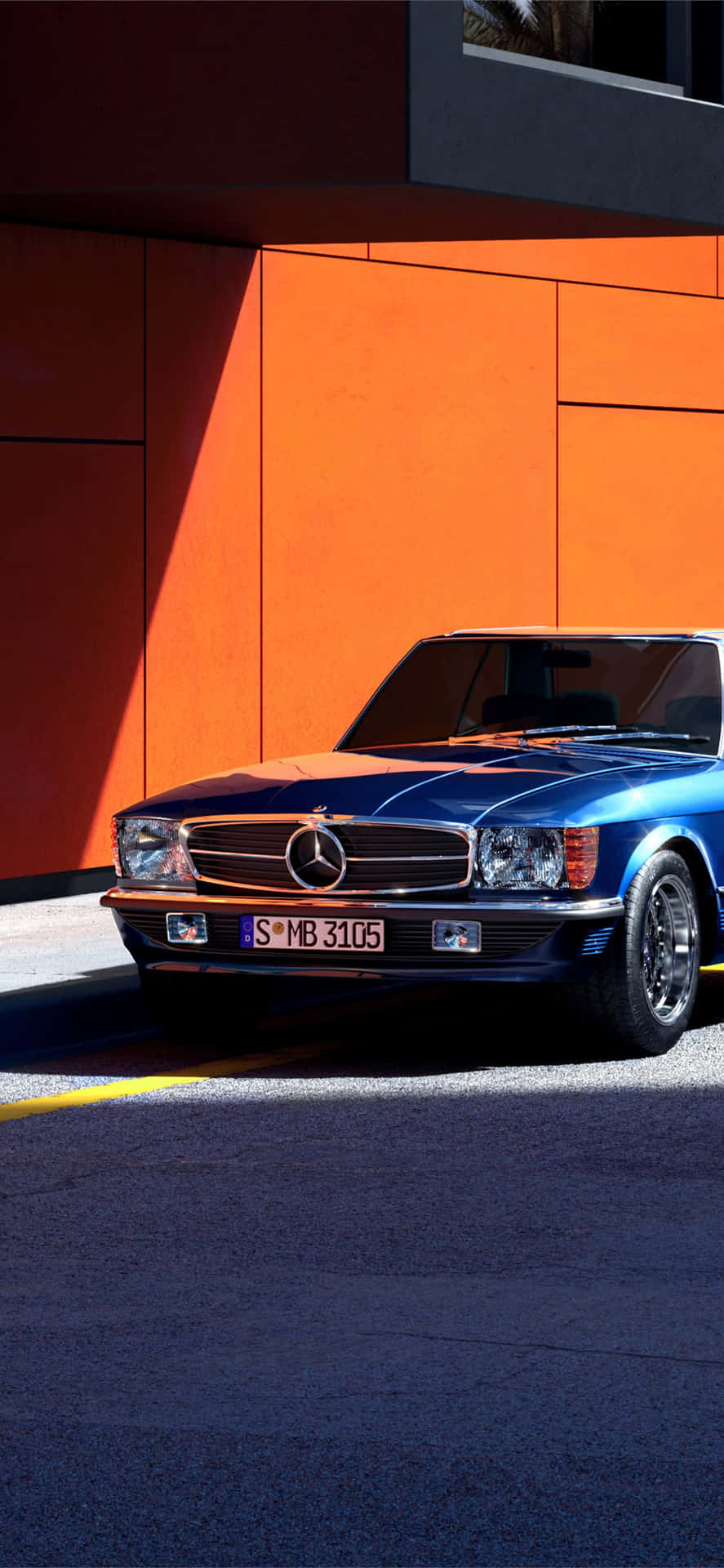 Blue Old Mercedes In Orange Background