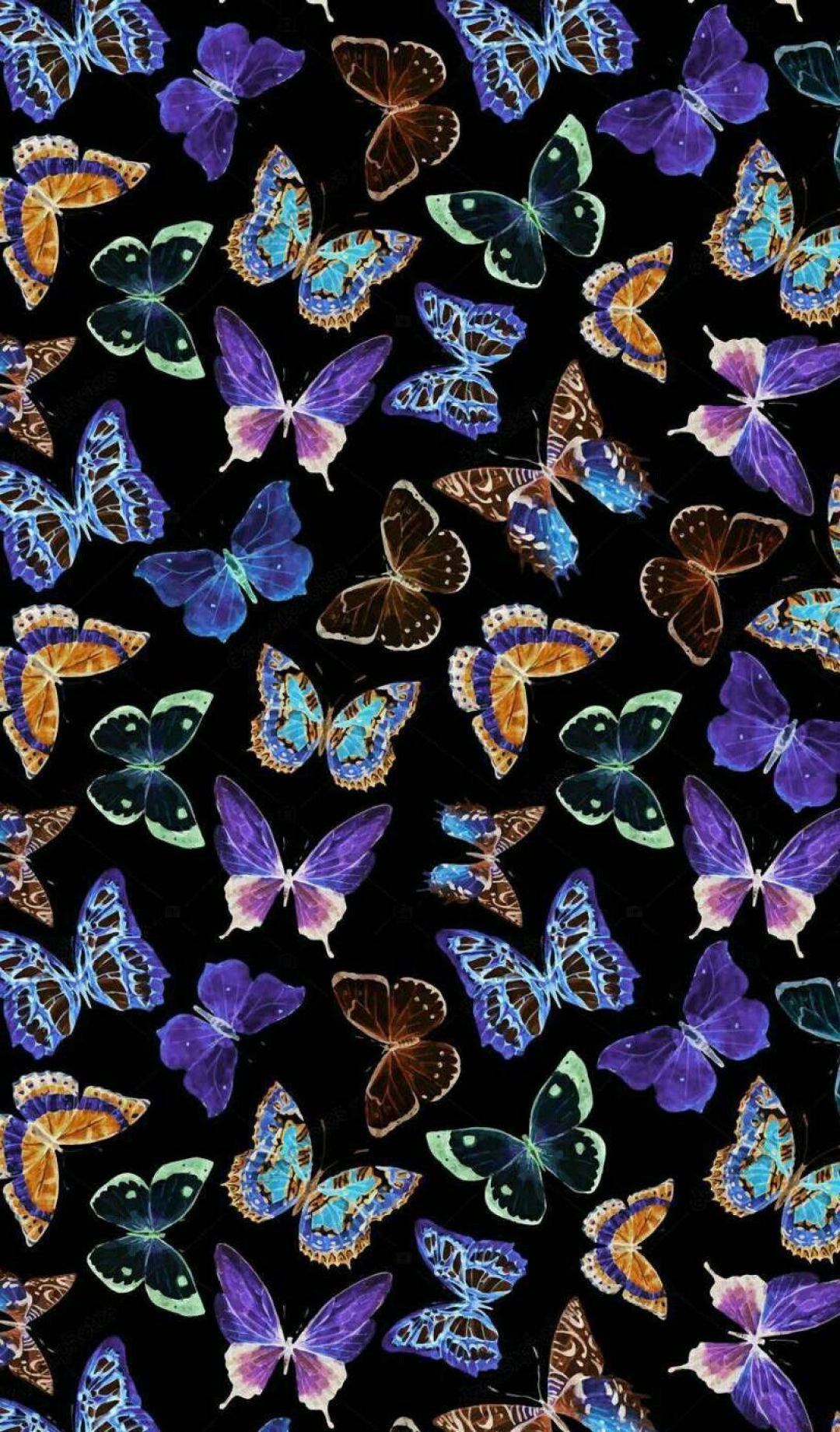 Blue, Orange, And Purple Butterfly Phone Background