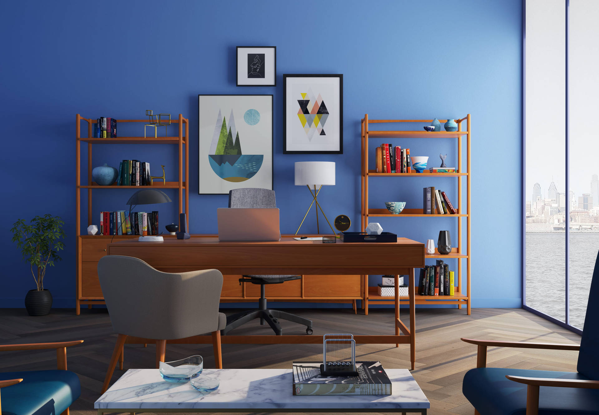 Blue-painted Aesthetic Home Office
