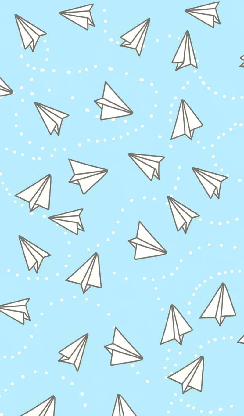 Blue Pastel Aesthetic Paper Airplanes Background