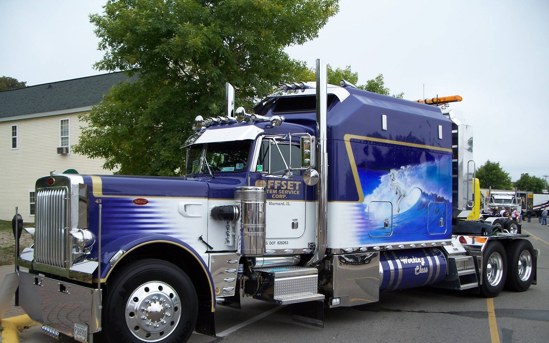 Blue Peterbilt With Printed Design Background