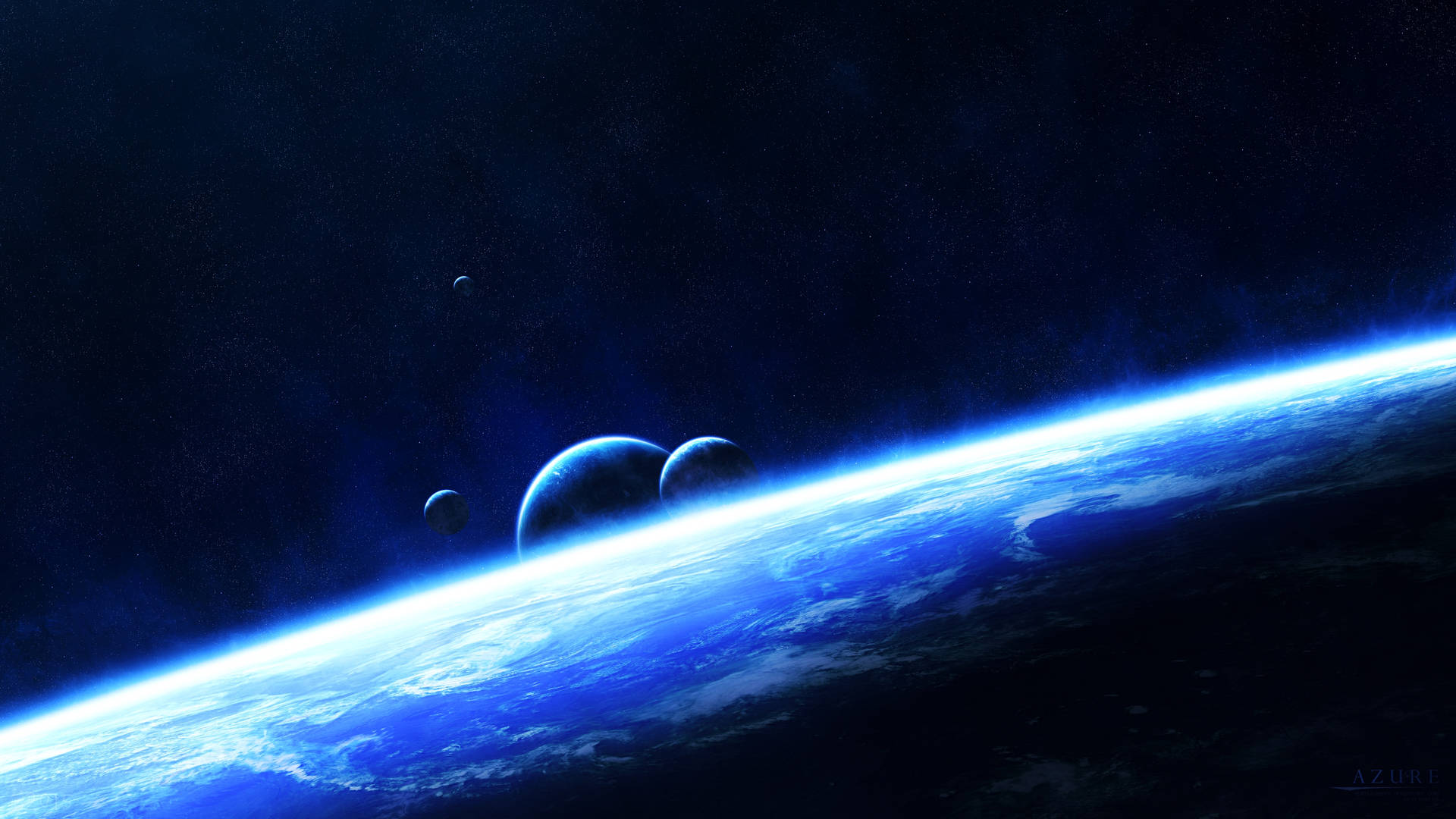 Blue Planets In Universe Background