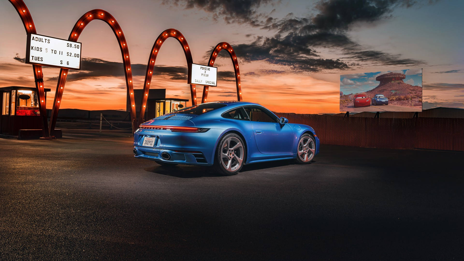 Blue Porsche 911 In Movie Drive-in