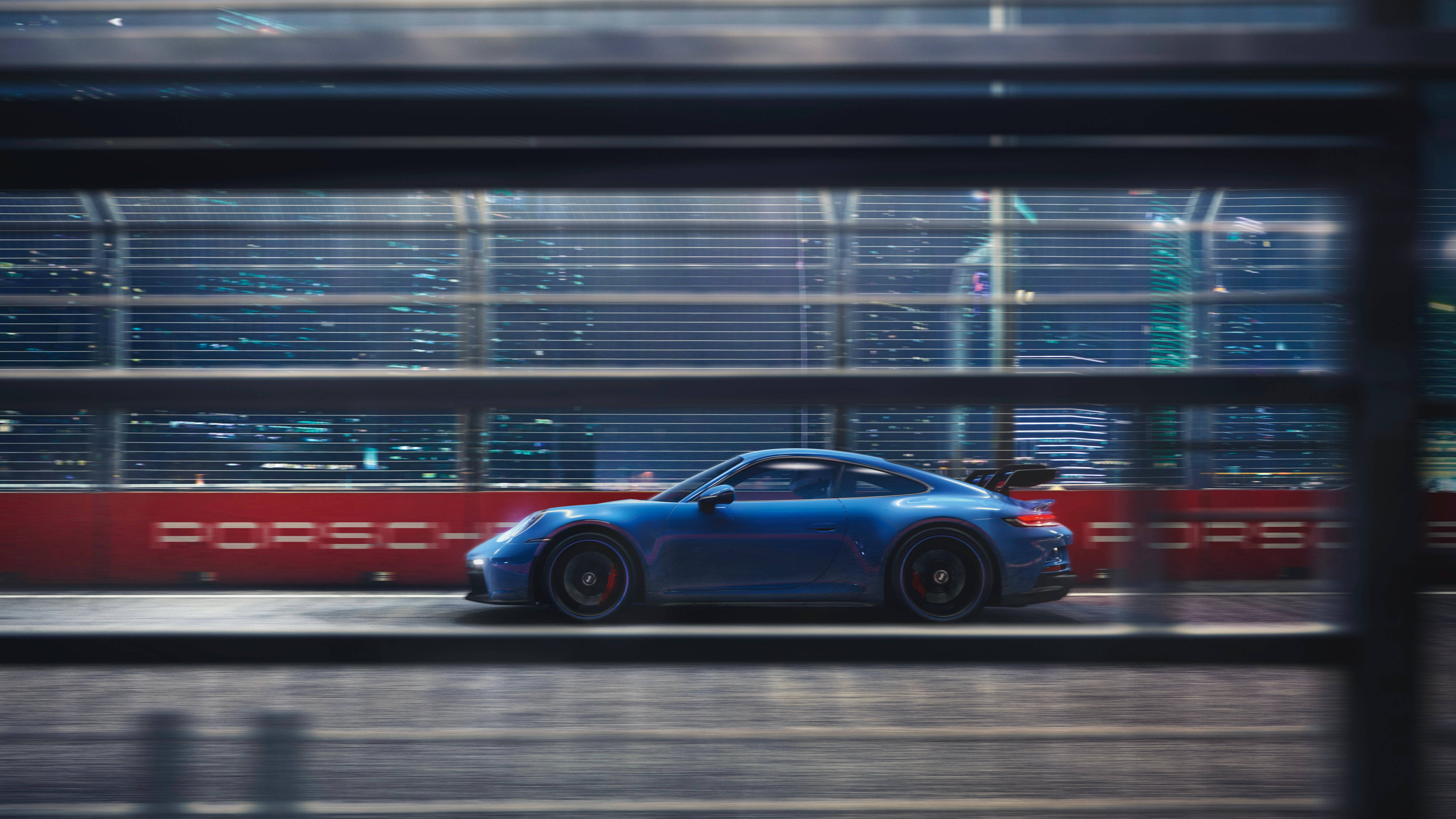 Blue Porsche 911 Outside The Window Background