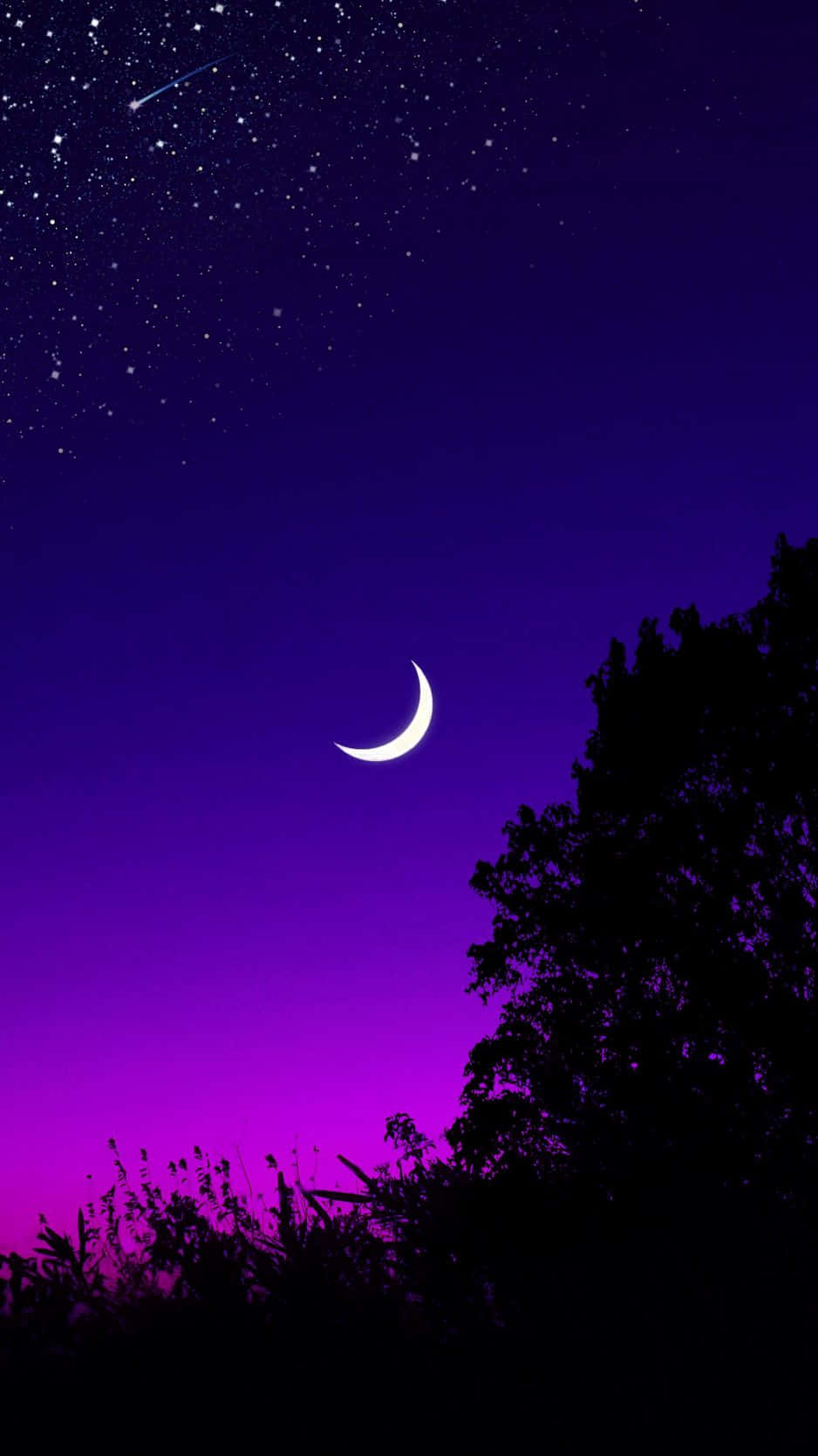 Blue Purple Crescent Night Sky Moon Background