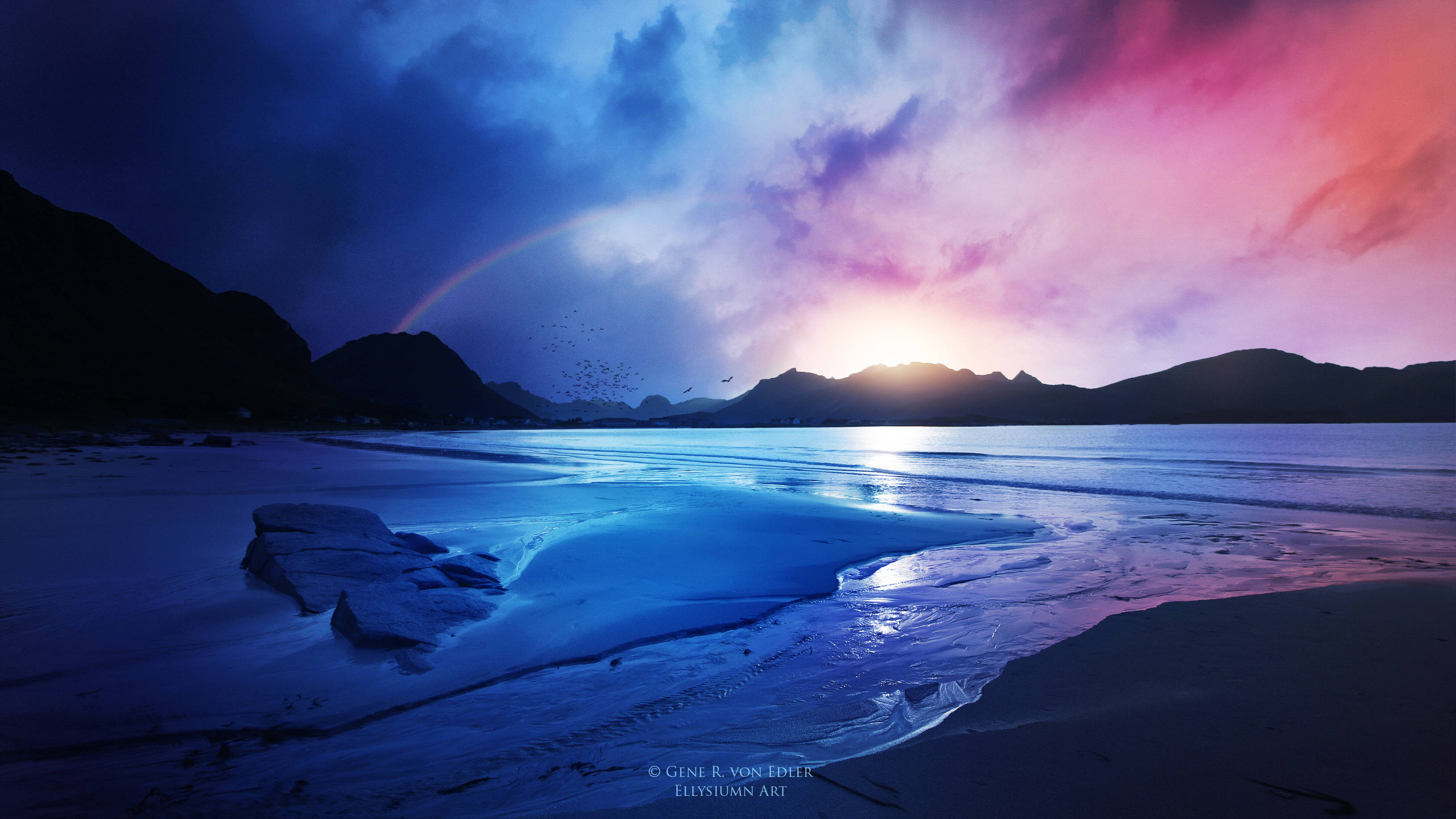 Blue Purple Lake Pretty Landscape Background