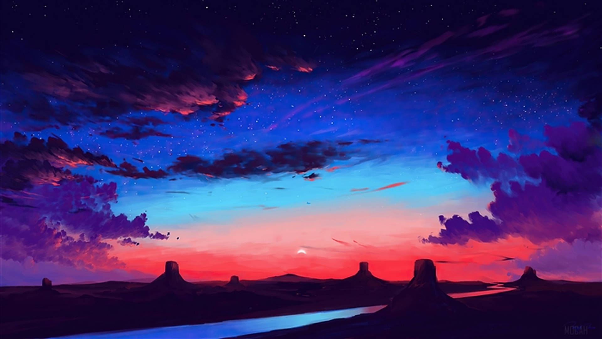 Blue Purple Sunset Sky Art Background