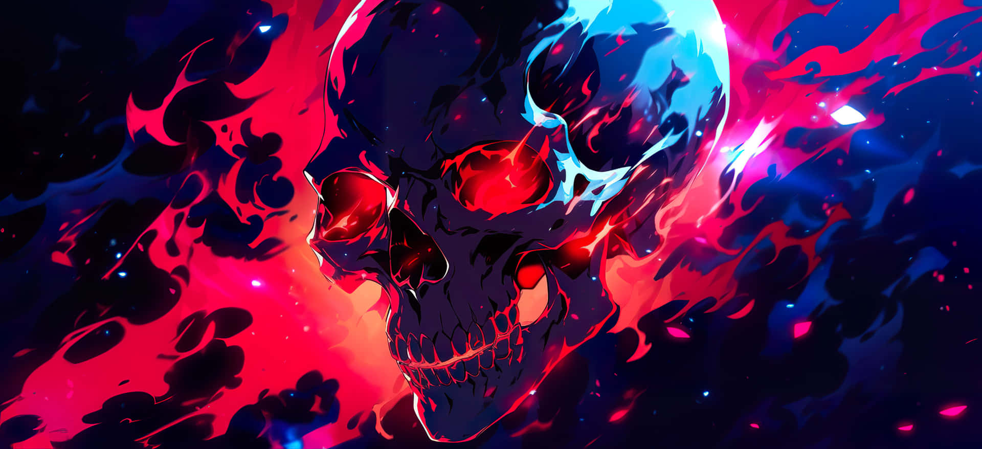 Blue Red Fire Skull Artwork Background