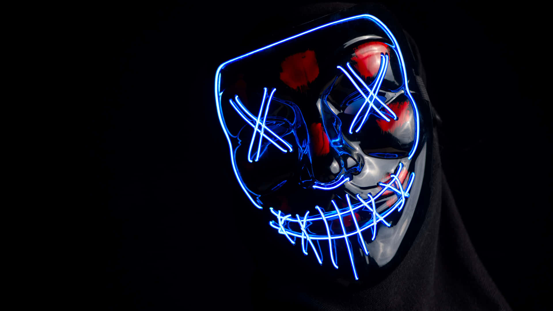 Blue Red Neon Skull Mask4 K Background