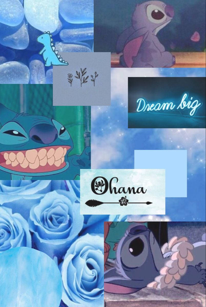 Blue Roses, Lights, And Stitch Collage