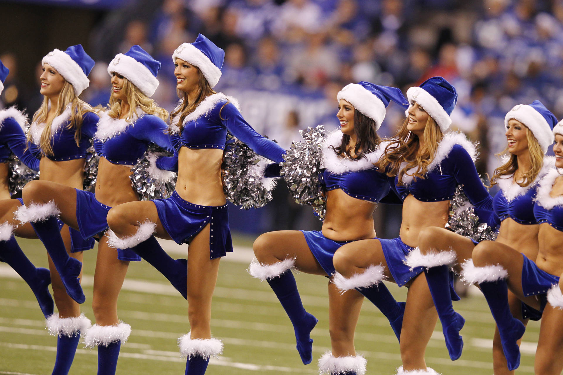 Blue Santa Hats On Cheerleader