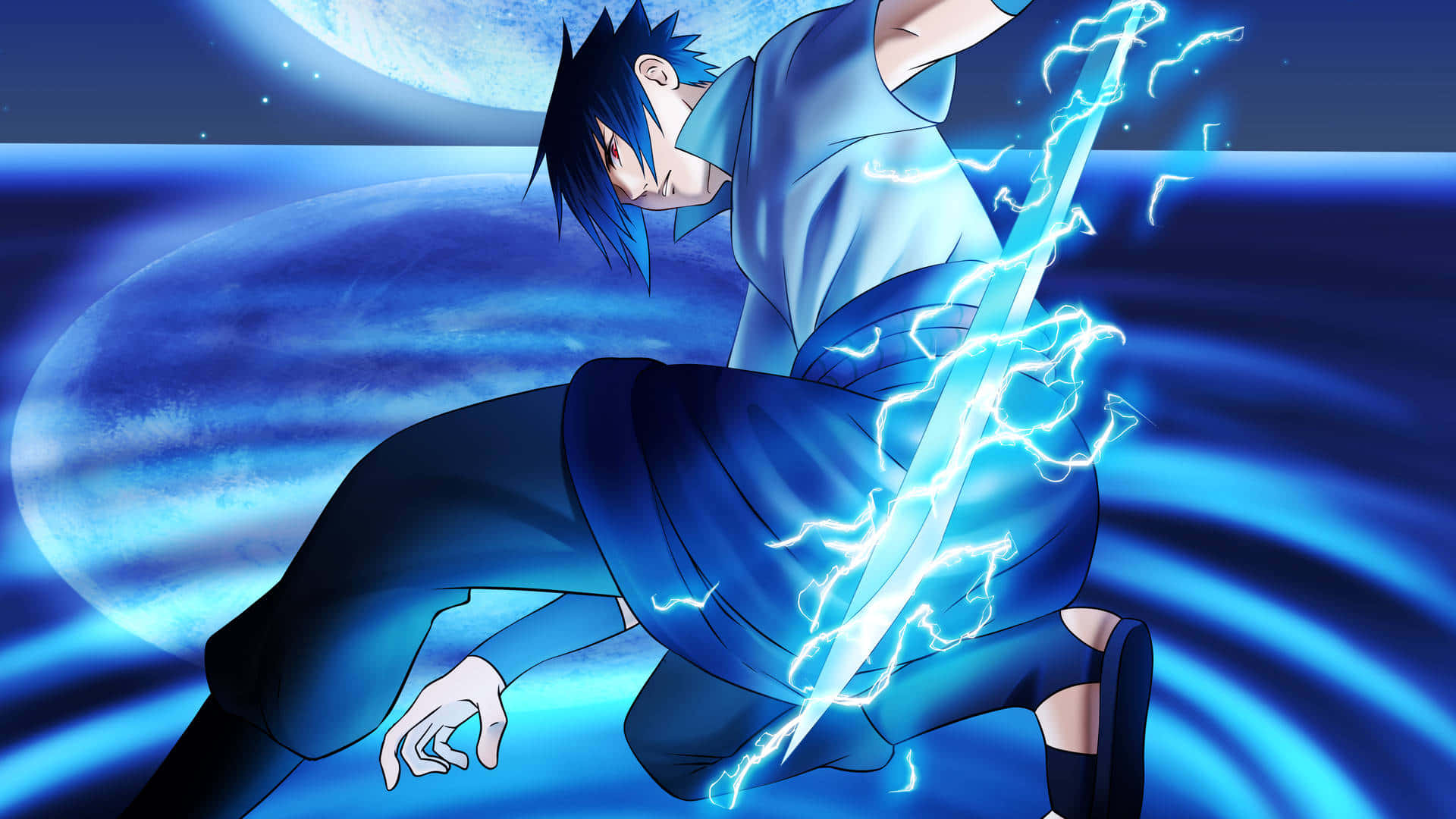 Blue Sasuke Stares Into The Distance. Background