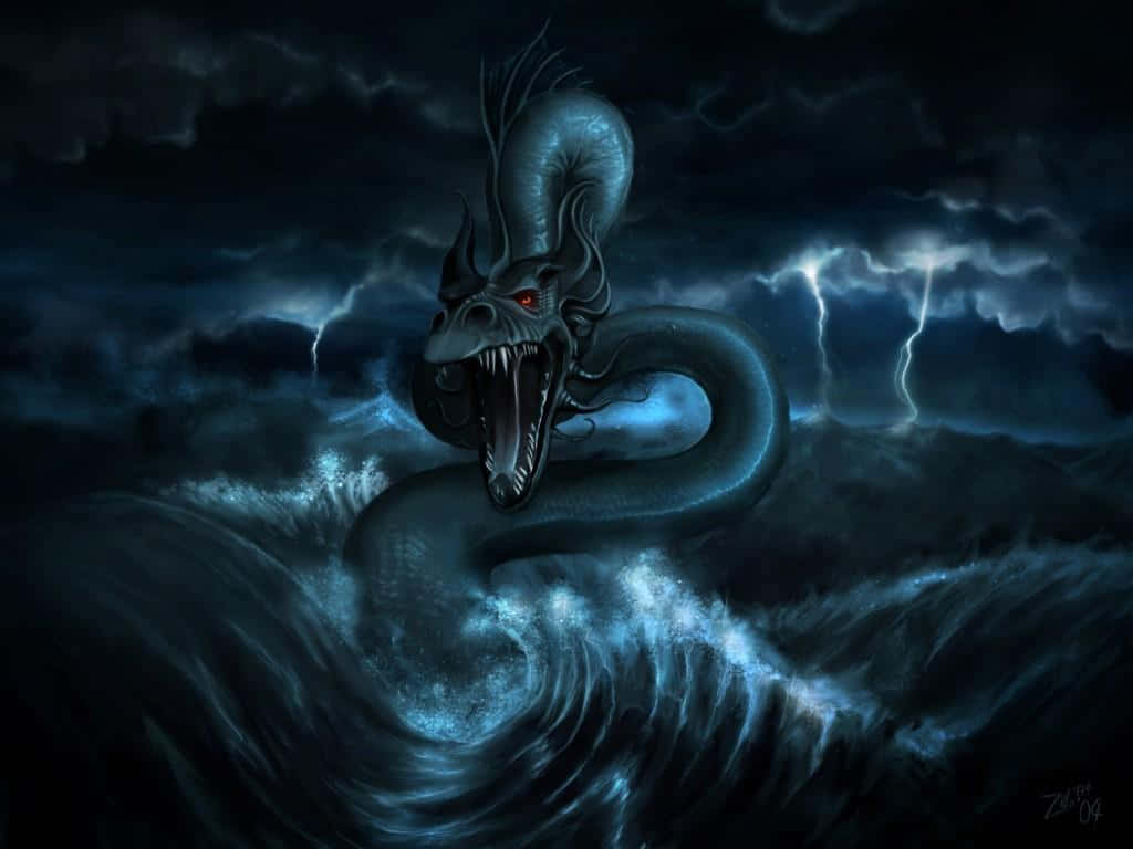 Blue Scary Dragon With Thunder