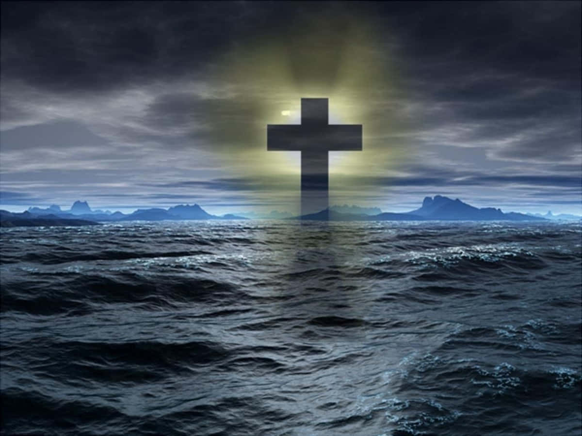 Blue Sea With Beautiful Cross Background