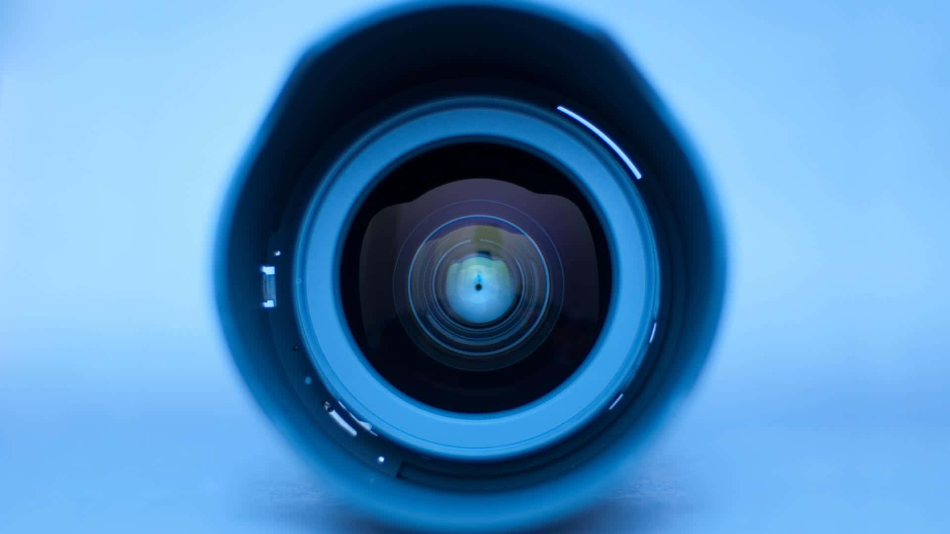 Blue Security Camera Lens Close Up Shot