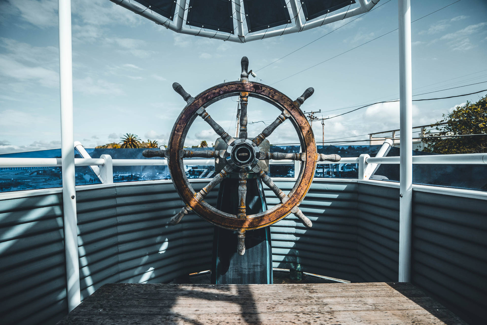 Blue Ship Wheel Background