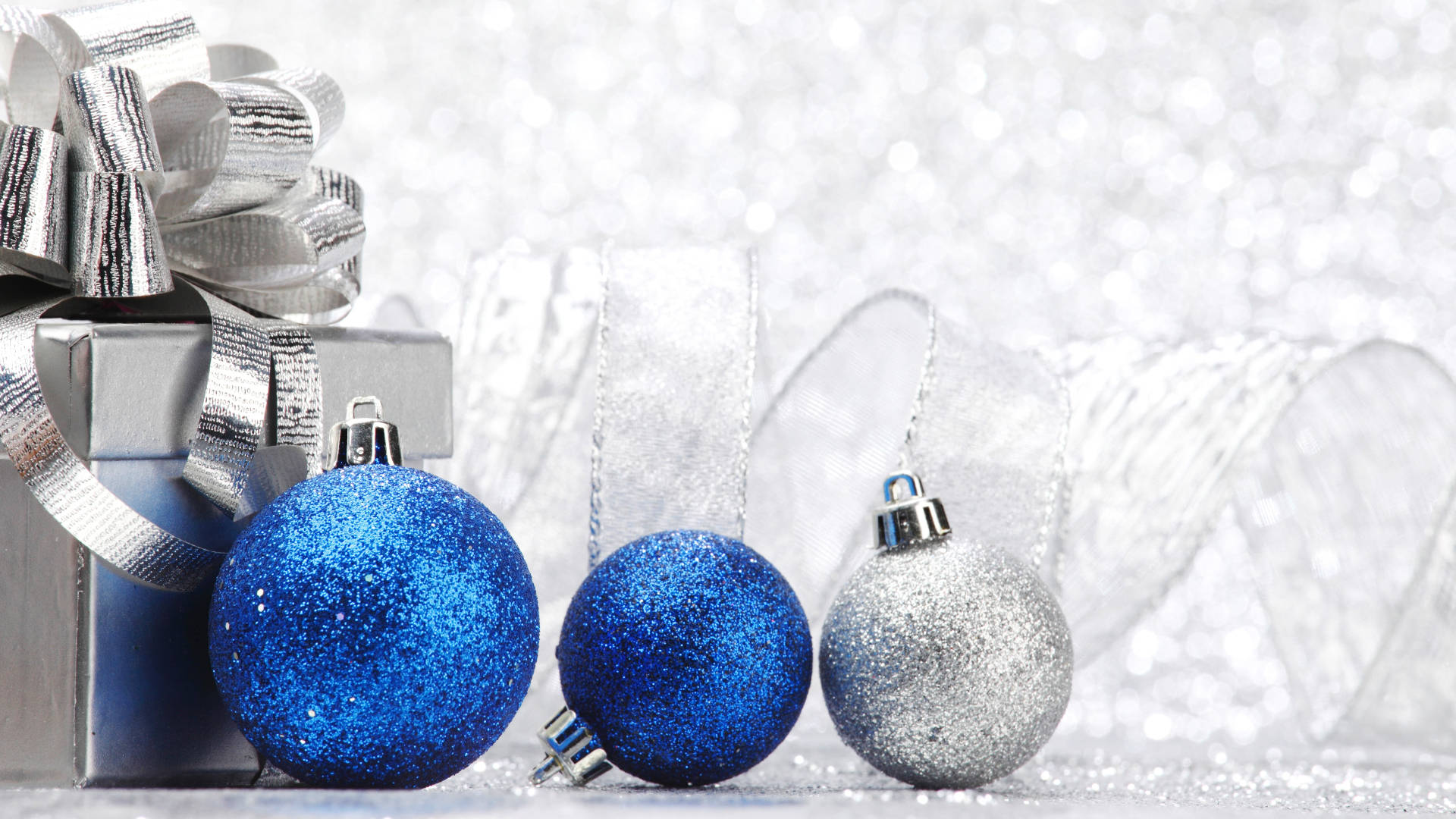 Blue Silver Glitter Christmas Ornaments Background