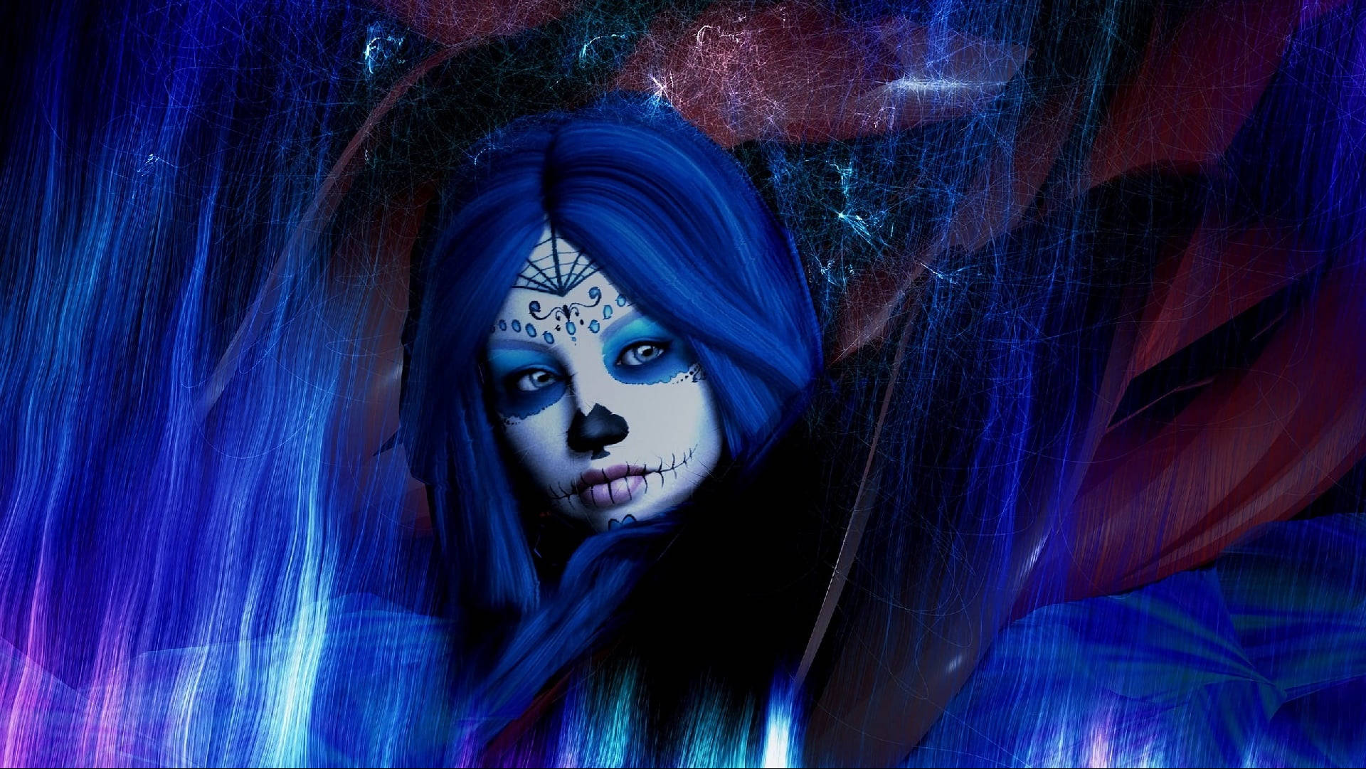 Blue Skull Goth Girl Background